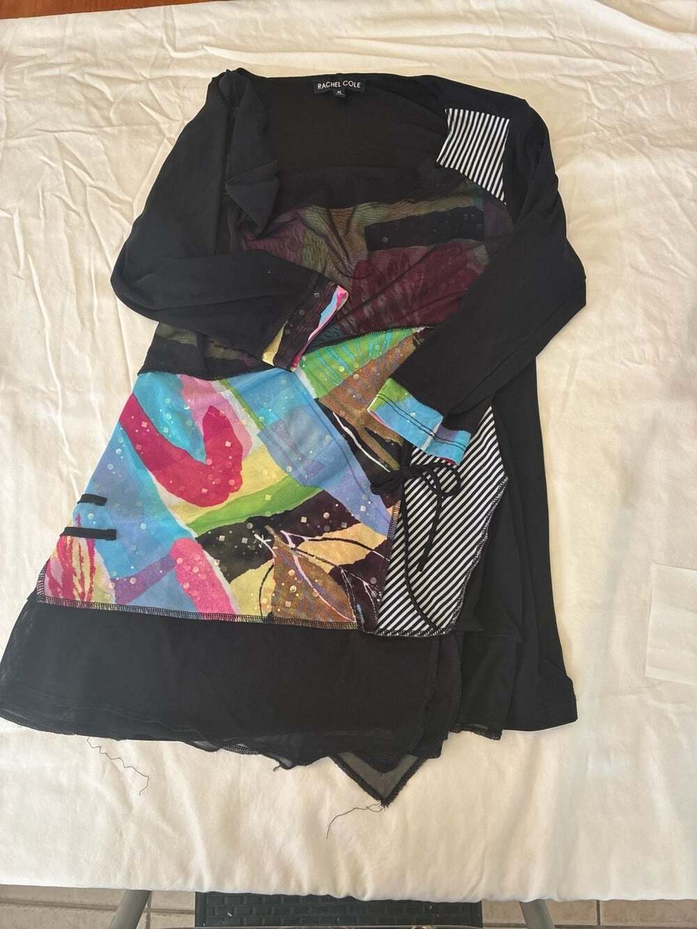 Rachel Cole Y2K Mesh Patchwork Mixed Media Asymmetrical Tunic Top Size M